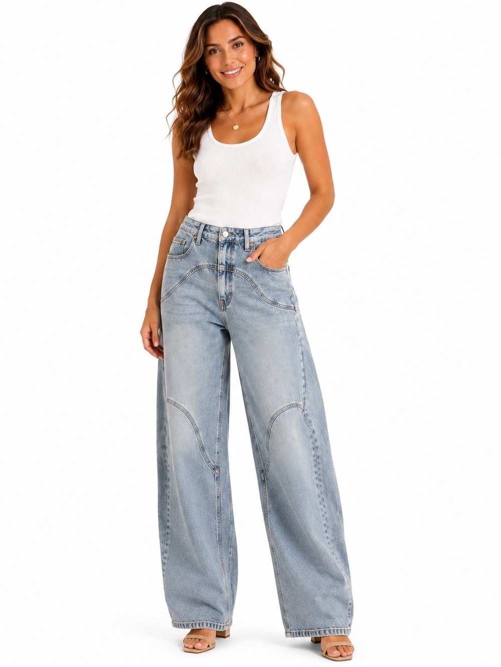 SAIGE Denim High-Rise Barrel Light Blue Distressed Jeans Sz 11